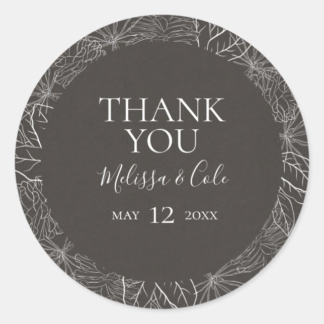 Rustic Winter | Charcoal Thank You Favor Sticker (Front)