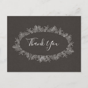 Rustic Winter Charcoal Thank You Postcard