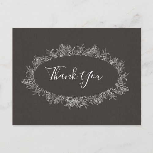 Rustic Winter  Charcoal Thank You Postcard