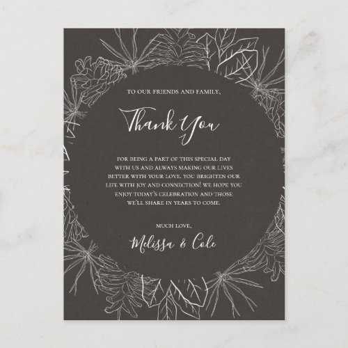 Rustic Winter  Charcoal Thank You Reception Card