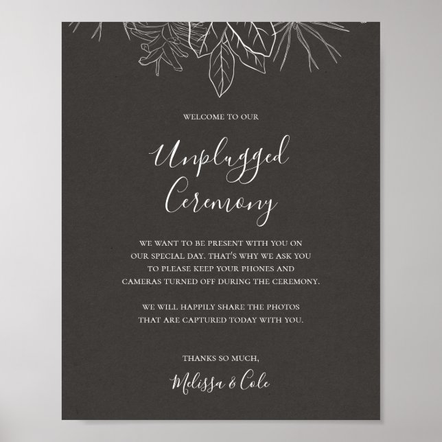 Rustic Winter | Charcoal Unplugged Ceremony Sign (Front)