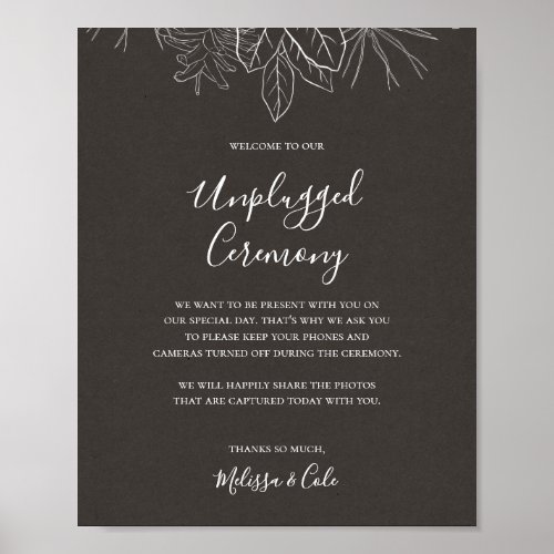 Rustic Winter  Charcoal Unplugged Ceremony Sign