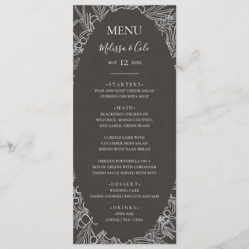 Rustic Winter  Charcoal Wedding Dinner Menu