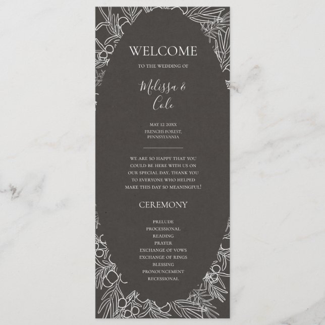 Rustic Winter | Charcoal Wedding Program (Front)