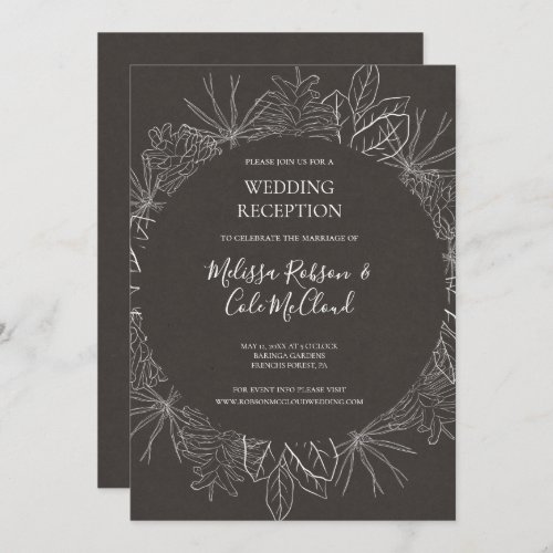 Rustic Winter  Charcoal Wedding Reception Invitation