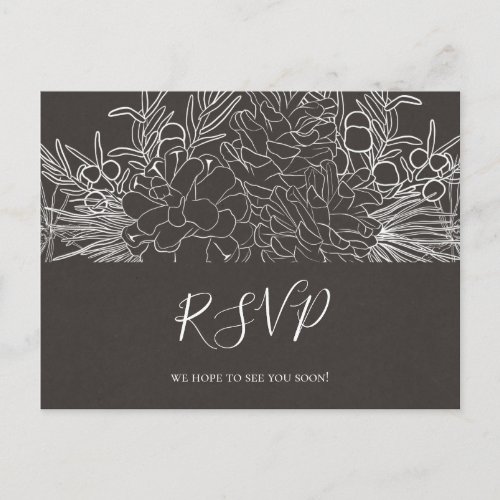 Rustic Winter  Charcoal Wedding RSVP Postcard