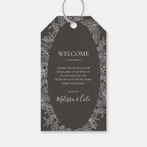 Rustic Winter  Charcoal Wedding Welcome Gift Tags