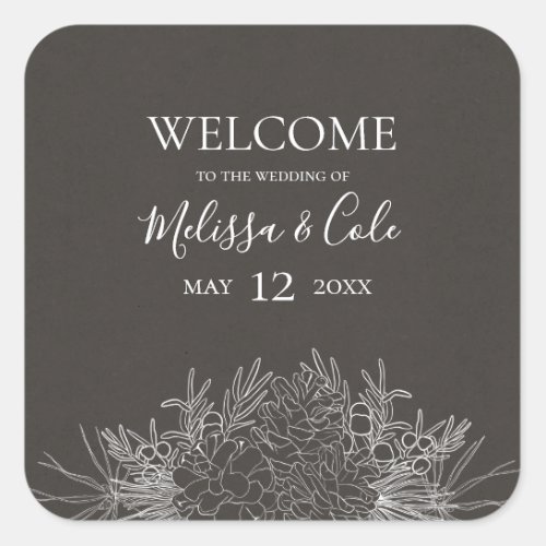 Rustic Winter  Charcoal Wedding Welcome Square Sticker