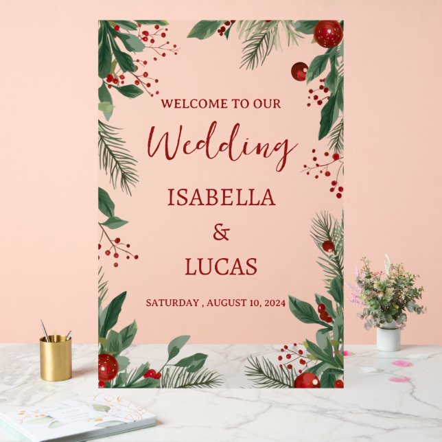 Rustic Winter Christmas Acrylic Wedding Sign (Wedding)