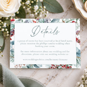 Rustic Winter Christmas Botanical Wedding Details Enclosure Card