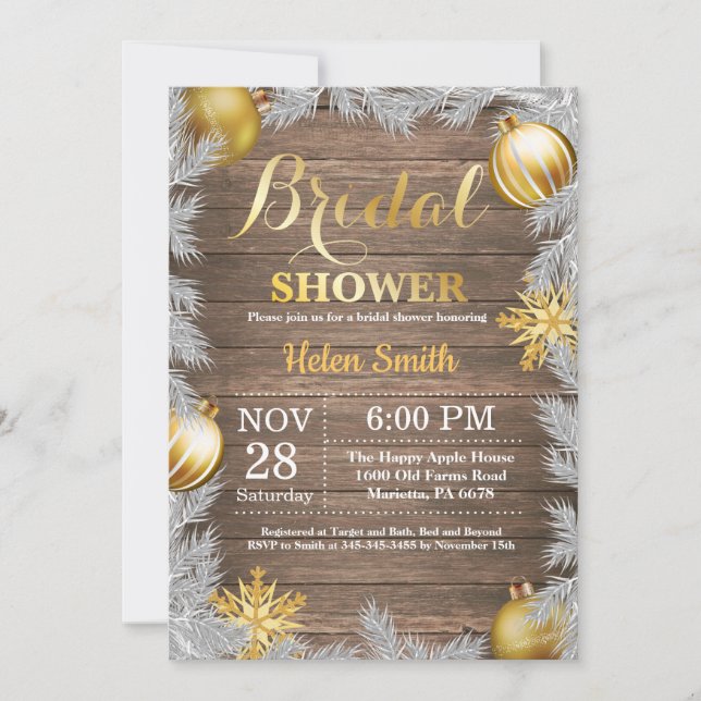 Rustic Winter Christmas Bridal Shower Invitation (Front)