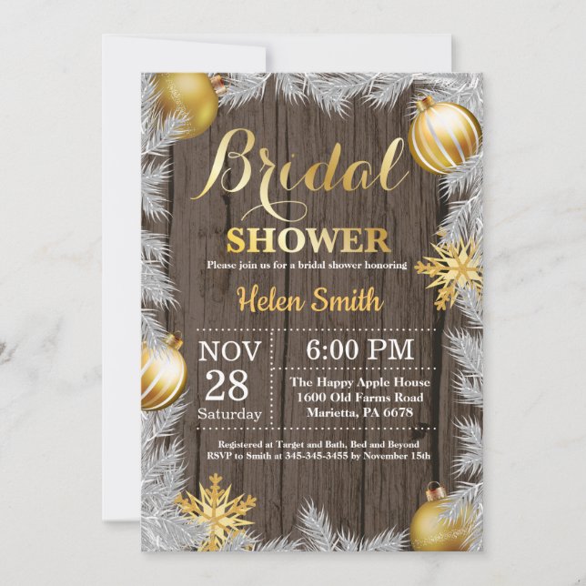 Rustic Winter Christmas Bridal Shower Invitation (Front)