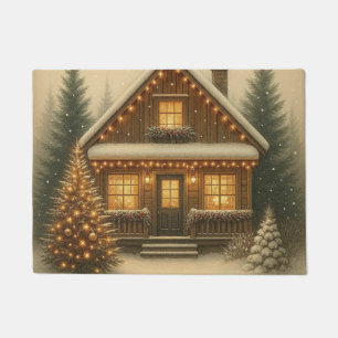 Rustic, winter/Christmas cabin Doormat