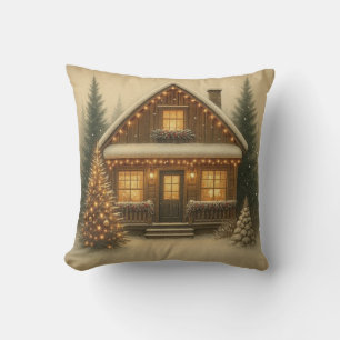Rustic, winter/Christmas cabin Throw Pillow