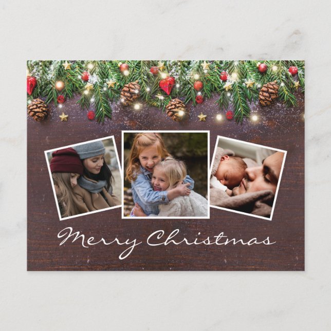 Rustic Winter Christmas Holiday 4 Photo Announcement Postcard (Front)