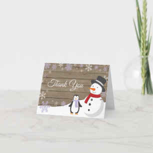 Rustic Winter Christmas Holiday Purple Snowflake Letterpress Thank You Card