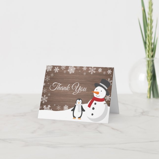 Rustic Winter Christmas Holiday Snowflake Thank You Card (Front)