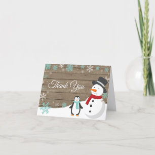 Rustic Winter Christmas Holiday Teal Snowflake Letterpress Thank You Card