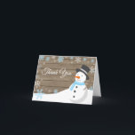 Rustic Winter Christmas Snowman Blue Letterpress Thank You Card<br><div class="desc">Rustic Winter Christmas Snowman Blue Thank You Card</div>
