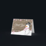 Rustic Winter Christmas Snowman Pink Letterpress Thank You Card<br><div class="desc">Rustic Winter Christmas Snowman Pink Thank You Card</div>