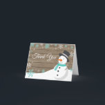 Rustic Winter Christmas Snowman Teal Thank You Card<br><div class="desc">Rustic Winter Christmas Snowman Teal Thank You Card</div>