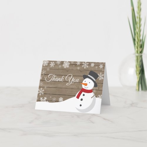 Rustic Winter Christmas Snowman Thank You Card
