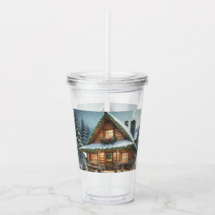 Rustic Winter/Christmas snowy cabin Acrylic Tumbler