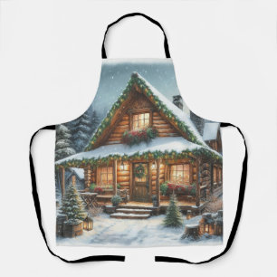 Rustic Winter/Christmas snowy cabin Apron