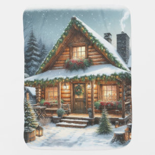 Rustic Winter/Christmas snowy cabin Baby Blanket