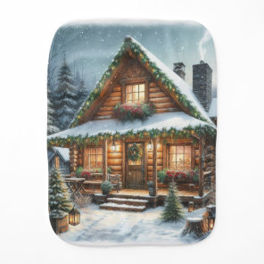Rustic Winter/Christmas snowy cabin Baby Burp Cloth