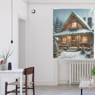 Rustic Winter/Christmas snowy cabin Blackout Curtains
