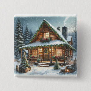 Rustic Winter/Christmas snowy cabin Button