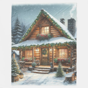 Rustic Winter/Christmas snowy cabin Fleece Blanket