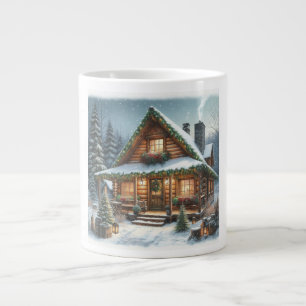 Rustic Winter/Christmas snowy cabin Giant Coffee Mug