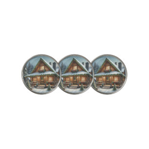 Rustic Winter/Christmas snowy cabin Golf Ball Marker
