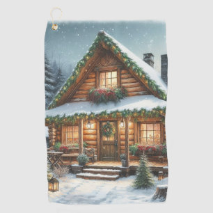 Rustic Winter/Christmas snowy cabin Golf Towel
