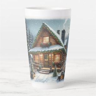 Rustic Winter/Christmas snowy cabin Latte Mug