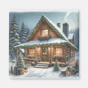 Rustic Winter/Christmas snowy cabin Magnet