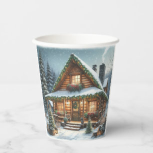Rustic Winter/Christmas snowy cabin Paper Cups
