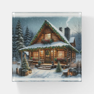 Rustic Winter/Christmas snowy cabin Paperweight