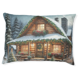 Rustic Winter/Christmas snowy cabin Pet Bed