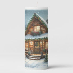 Rustic Winter/Christmas snowy cabin Pillar Candle