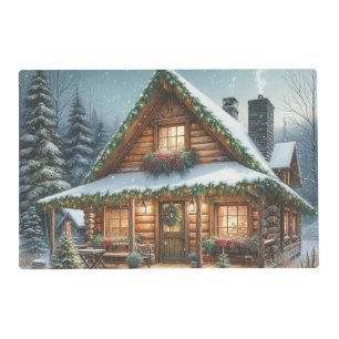 Rustic Winter/Christmas snowy cabin Placemat