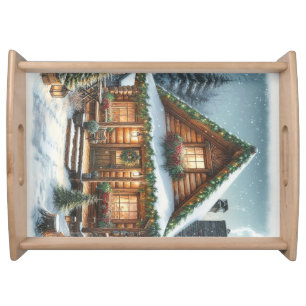 Rustic Winter/Christmas snowy cabin Serving Tray