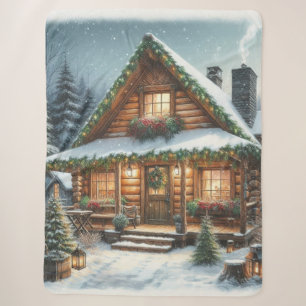 Rustic Winter/Christmas snowy cabin Sherpa Blanket