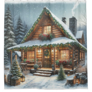 Rustic Winter/Christmas snowy cabin Shower Curtain