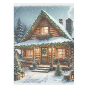 Rustic Winter/Christmas snowy cabin Tablecloth