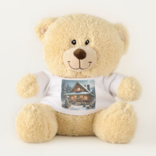 Rustic Winter/Christmas snowy cabin Teddy Bear