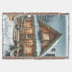 Rustic Winter/Christmas snowy cabin Throw Blanket