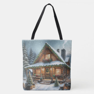 Rustic Winter/Christmas snowy cabin Tote Bag
